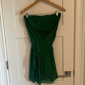 Express Strapless Green and Blue Striped Dress - Size Small